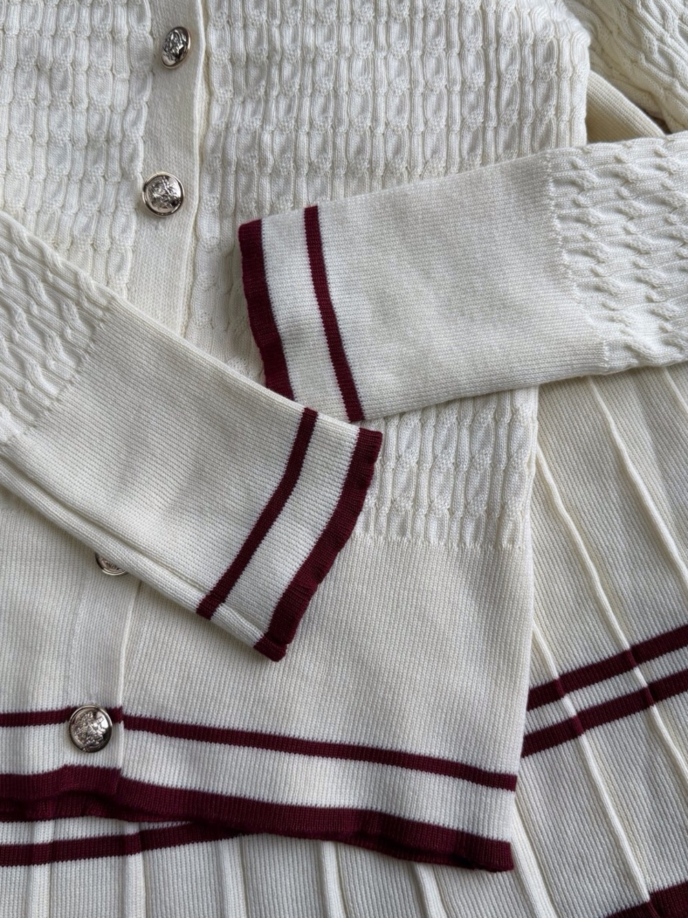 Polo by Ralph Lauren Cream Knit Polo Collar Skirt Set with Maroon Trim - Picture 7 of 8